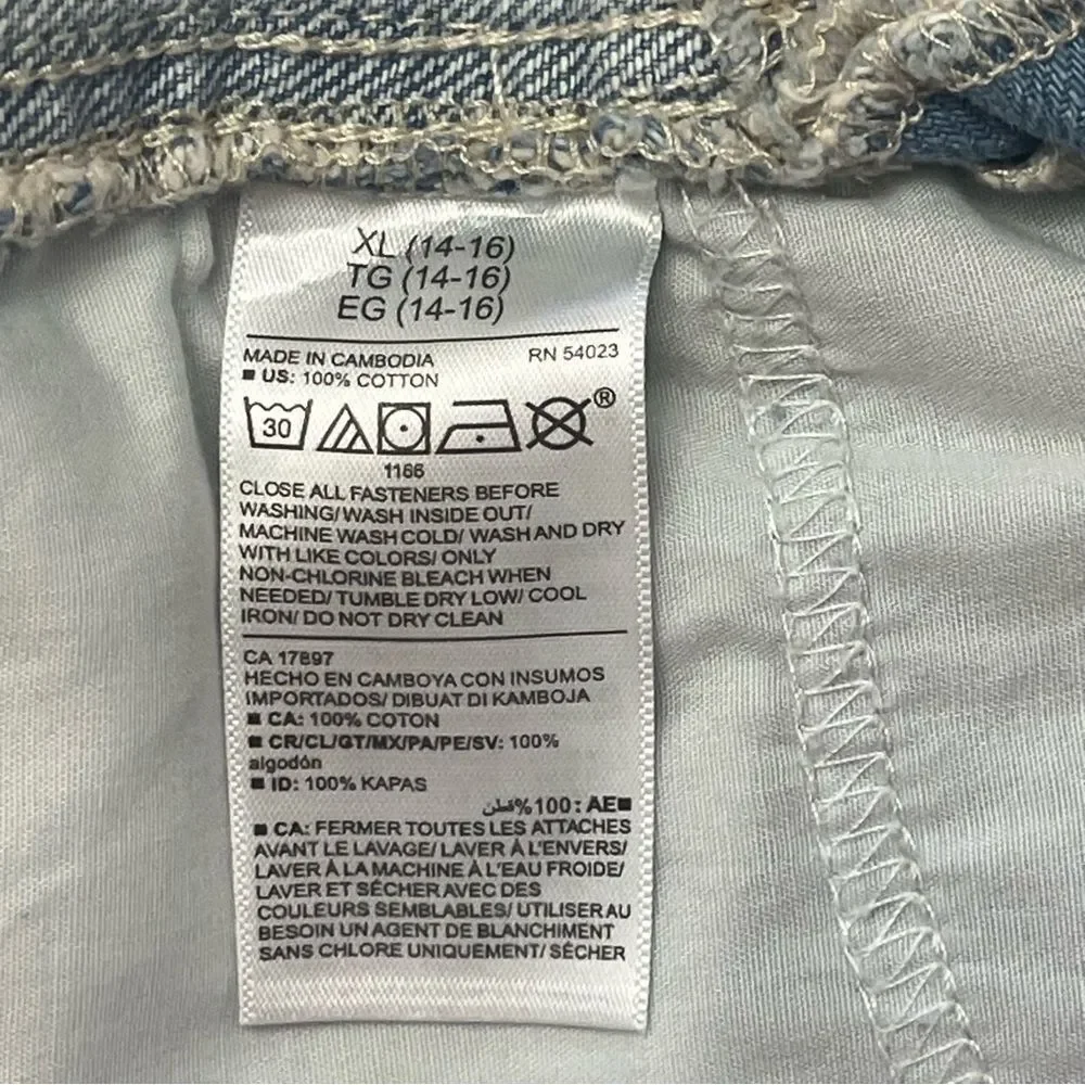 New with Tags Old Navy Girls Blue Denim Cut-Off Overall Shorts Size XL (14-16)